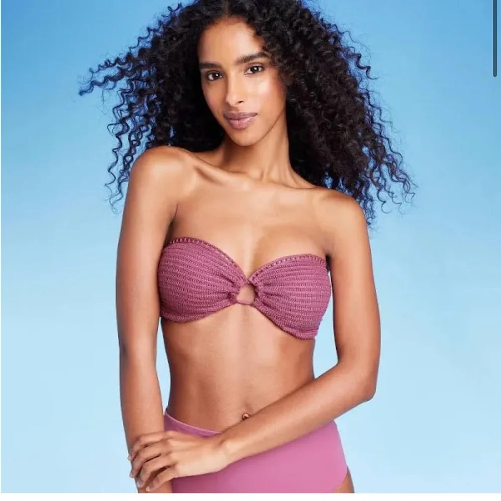 Shade & Shore Mauve crochet bando bikini with straps optional size 34 B